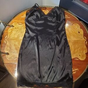 Hers & Mine Black Satin Slip Dress w Lace Trim